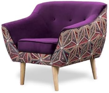 Sessel Melvi Relaxsessel Pflaume Violett LILA Grafischer Muster Skandinavischer Polstersessel Höhe 75 cm Holzbeine Samt Breite 80 cm hohe Füẞe Steppung (Riviera 69 - Pflaume)
