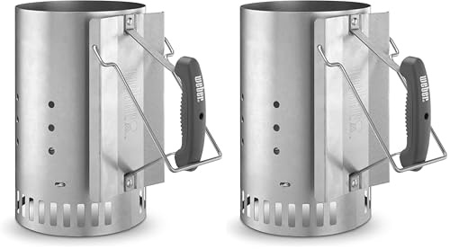 Weber Anzündkamin, Rapidfire Starter - Groß (32cm Höhe), kompakter Grillanzünder mit zwei Griffen, für alle Holzkohlegrills ab Ø 47cm, Anzündhilfe für Holzkohle, Briketts - (7416) (Packung mit 2)