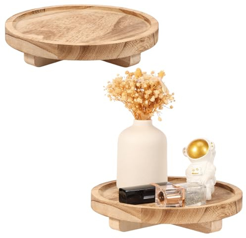 2 Stück Holzteller Rund Ständer,Holzständer,Dekoratives Tablett,Servierbrett,Display,Holzständer und Pflanzenständer(2PCS)