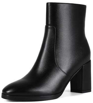 Aitikiss Women's Heeled Ankle Boots Side Zipper Chunky Block Heel Booties Fall Ankle Booties For Office Work Round Toe Booties (Black,8.5)