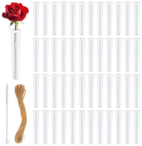50 Stück Reagenzgläser für Blumen Aufhängbar Blumenröhrchen Reagenzglas Vase Blumenröhrchen Kunststoff Orchideenröhrchen mit Deckel 11x2.4cm