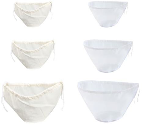 WYAN 6 Pièces Chiffon filtrant à Mailles Fines, Sacs filtrants en forme de bol, Sac filtrant réutilisable, Passoire Tissu Blanc, pour Filtrer le Thé, les Jus de Fruits, les Jus de LéGumes (2 Matér