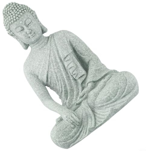 Zilimontt Sitzende Buddha-Statue, Sandstein, Harz, Zen-Effekt, für Innen- und Außenbereich, Garten, Dekoration für Rasen und Heimdekoration (B)