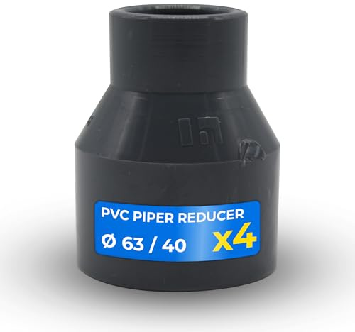 DOJA Barcelona Raccord Réducteur PVC - Ø 63mm x 40mm - Pack 4 - Installation Facile - Manchon de Réduction avec Mesures Précises - Réducteur de Tuyau en PVC pour une Applications Multiples