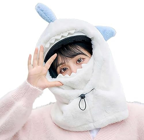Generisch Ski Helmet Cover,Cute Shark Hood Ski Mask (White)