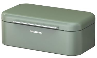 SIEGWERK - Design-Brotkasten PANOVA - Der Klassiker unter den Brotkasten - schwere, hochwertige Qualität - Korpus, Griff und Scharniere aus Metall - besonders langlebig - modernes Design - grün