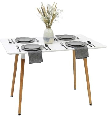 Relaxdays Tavolo da pranzo, rettangolare HxLxP: 75x110x70 cm, MDF e bambù, 4 persone, scandinavo, bianco/naturale | Scandinavo MDF e bambù, 4 persone