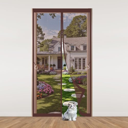 Tenda Zanzariera Porta Finestra 127 x 232 cm Resistente Traspirante Zanzariera Finestra Magnetica Varie Taglie per Legno, Ferro, Porte in Alluminio, Marrone