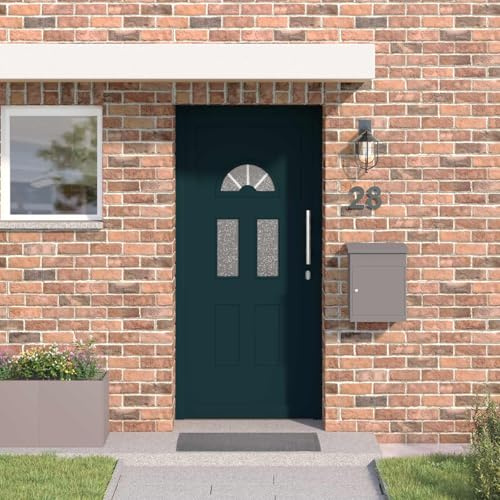 Kaloriko Puerta delantera antracita 98 x 208 cm PVC con elementos de cristal y aislamiento térmico, elementos de seguridad insonorizados, incluye cerradura y cierre para casa, entrada y exterior