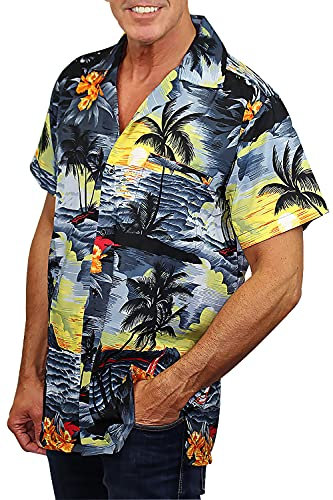 V.H.O. Funky Chemise-Hawaienne, Manche-Courte, Surf, Gris, L