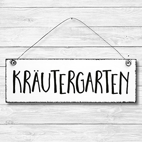Kräutergarten - Dekoschild Türschild Wandschild Holz Deko Wand Tür Schild 10x30cm Holzdeko Holzbild Geschenk Mitbringsel Geburtstag