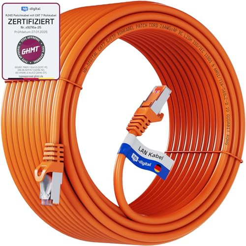 HB-DIGITAL 30 m Câble Ethernet LAN CAT 7 S/FTP PiMF LSZH AWG26 Câble Réseau avec Connecteurs RJ45 CAT 6A 10 Gbits/s 600 MHz Idéal pour Panneau de Brassage Serveurs PC Laptop Smart TV DSL Orange