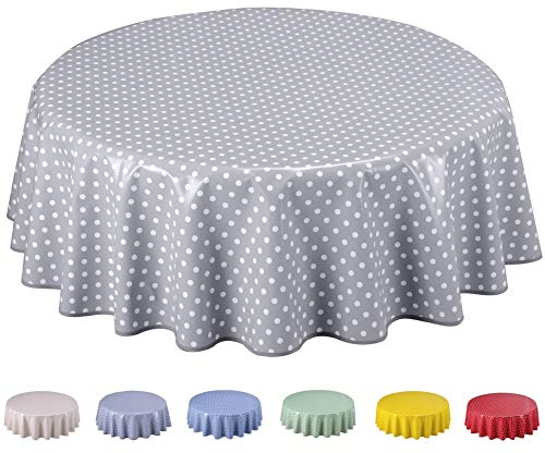 Home Direct Wachstuch Tischdecke Abwaschbar Rund 160cm Kleine Tupfen Hellgrau