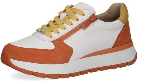 CAPRICE Damen Sneaker flach aus Leder mit Reißverschluss, Orange (Orange Comb), 38 EU