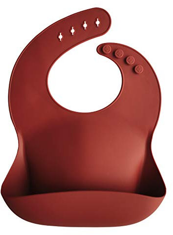 mushie Bavoir Bébé en Silicone | Bavoirs Imperméables Réglables | Bavoirs Faciles à Essuyer | 4 Tailles Réglables Avec Poches Avant Profondes | 100% Sans BPA et Phtalate | Raw Sienna