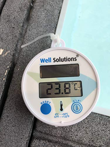 Well Solutions ® Pool Thermometer rund, digital | bis +50° C und +122°F | inkl. Batterie-Knopfzelle