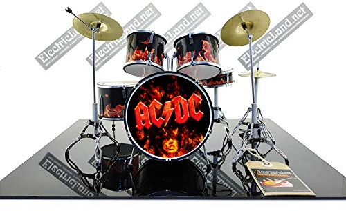 Mini Drum Kit AC/DC angus young brian johnson acdc flame Set Tribute to Ac-Dc Miniaturen Rock 25cm Modellskala 1:4 Sammlerbox Set Schlagzeug Modell-Sammlung
