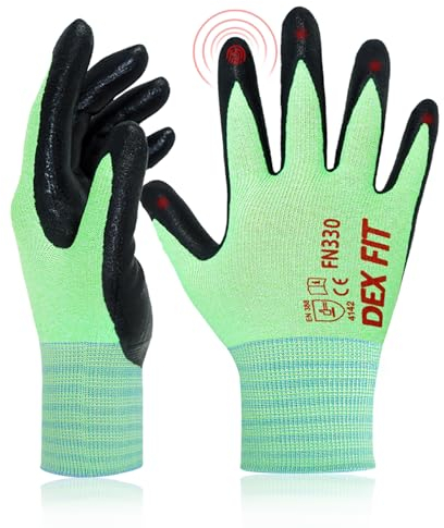 DEX FIT FN330 Guanti da Lavoro Rivestiti in Nitrile - Vestibilità 3D-Comfort, Presa Salda, Sottili e Traspiranti, Compatibili con Touchscreen, Protettivi, Lavabili; Verde 6 (XS) 3 Paia