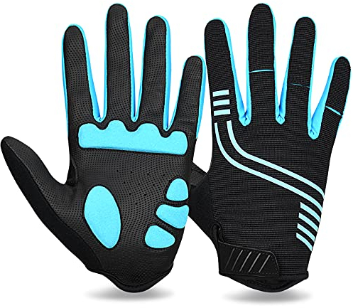 Cevapro Fahrradhandschuhe Herren Damen rutschfeste und stoßdämpfende Mountainbike Handschuhe mit Gel für Radsport Fitness Downhill (Blau-Schwarz, M)