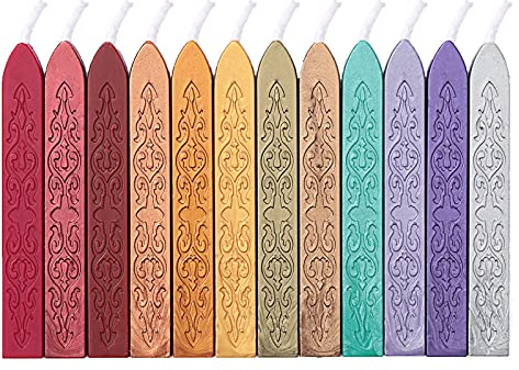 12 Pack Embossed Pattern Wick Sealing Wax Sticks for Wax Seal Stamp (Color)
