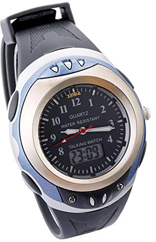 Digitale und analoge Sprechuhr auf Italienisch mit Wecker und Stundenbericht für Kinder und Sehbehinderte, grau, Armband