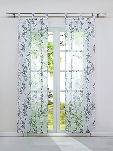 HeichkelL Schiebegardinen Schlaufen 2er Set Voile Flächenvorhang für Wohnzimmer Schiebevorhang mit Beschwerungszubehör Fensterstores Raumteiler Beerenstrauch Muster BxH 57x175 cm Grau#2
