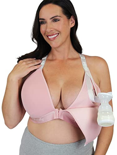 Chrome Cherry Nurturally Truly Hands-Free Nursing & Pumping Bra, Non-Wired, Adjustable Bra for Breastfeeding & Pumping, High Support with Drop-Down Cups, Breast Pump Not Included (M, Pink)