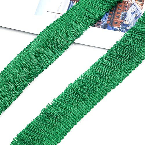 Duories 5 Meters 2.5cm Quaste Fransenborte Fransenband Schnittfranse Dekoband Zierband Dekoborte Tanzfransen Nähzubehör für Kleidung,Kostüme,DIY Nähen,Gardinen,Tischdecken,Tischläufer,Dekoration,Grün