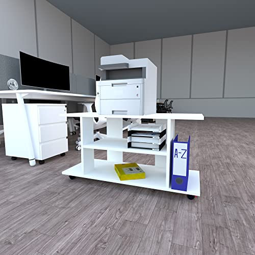 Henor Tavolo su Ruote. Mobile Tv. Legno Mod. Pilar 100 x 40 x 65.5 cm. Ruote di rotazione 360º con freno. Bianco