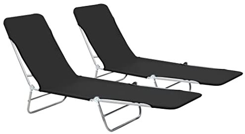 2-er Set Stahl Liegestühle Klappbar Sonnenliege Klappliegestuhl Strandstuhl Relax-Schaukelliege für Garten und Balkon, leichte Gartenliege, Klappstuhl, Strandliege, 182 x 56 x 24,5 cm Schwarz
