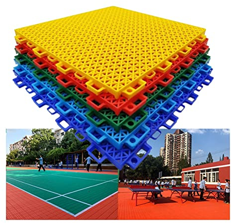 Sportboden 1ft Modulare Ineinandergreifende Sportbodenfliesen Für Basketballplätze, Outdoor-Sportboden Mit Ablauflöchern, Kindergarten-Stadion-Park-Puzzle-Boden (Color : Yellow, Size : 10PCS)