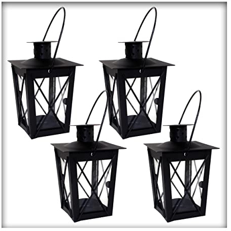 Kieskönig Metall Mini- Laterne schwarz Gartenwindlicht, zum Aufhängen, Windlicht, Laterne (4 Stück), CA156900003, klein