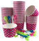 MMvolesy 170 ml rosa Papier-Eisbecher mit Punkten, Einweg-Dessertbecher, Eisschalen für kalte oder heiße Speisen, Papier-Dessertbecher und farbige Pappbecher für Suppen, 50 Stück mit Löffel