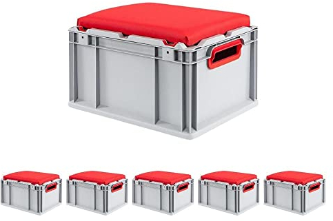 PROREGAL SparSet 6x Eurobox NextGen Seat Box Rot | HxBxT 26,5x30x40cm | 20 Liter | Griffe offen | Eurobehälter, Sitzbox, Transportbox, Transportbehälter, Stapelbehälter