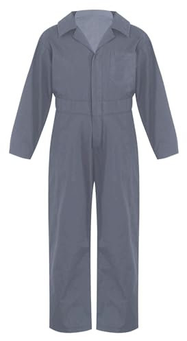 inlzdz Girls Boys Mechanic Boiler Suit Costume Long Sleeve Mechanic Coveralls Flightsuit Jumpsuit Grey 7-8 Years