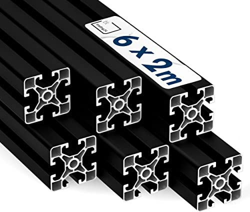 Alu Profil 6 Stück 40x40mm light 2m System-, Montage-, Konstruktionsprofil Nut 8 schwarz