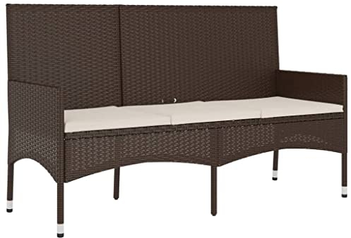 vidaXL Gartenbank, Sitzbank 3-Sitzer mit Kissen, Bank mit Armlehnen Rückenlehne, Parkbank Gartenmöbel Stahlrahmen, Braun Poly Rattan