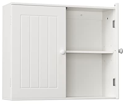 BRIEFNESS Hanging Bathroom Storage Cabinet Wall Cupboards with Double Doors Adjustable Shelf Bathroom Home Furniture White