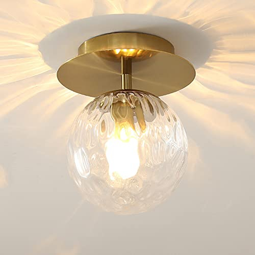 Plafonnier Semi-encastré à Boule de Verre Minimaliste Moderne Plafonnier Rond doré Appareil d'éclairage Lustre abat-jour lampe de Plafond pour couloirs balcons Foyer Salon chambre à coucher (Or)