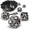 ENHANCE Würfelset aus Metall – 7 polyedrische Würfel mit 2-in-1-Würfeletui und Würfeltablett aus veganem Leder, Würfel aus massivem Metall für Dungeon and Dragon RPG (Schwarze Sammleredition)