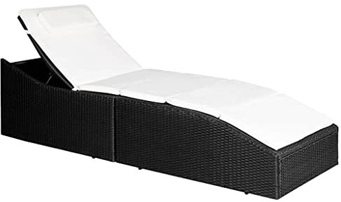 XIAOGUANG Sonnenliege mit Polsterauflage, Balkonliege, Gartenliege, Sonnenbett Outdoor, Gartenliegestühle, Freizeitliege, Strandliege, Gartenmöbel, Himmelsliege, Poly Rattan Schwarz