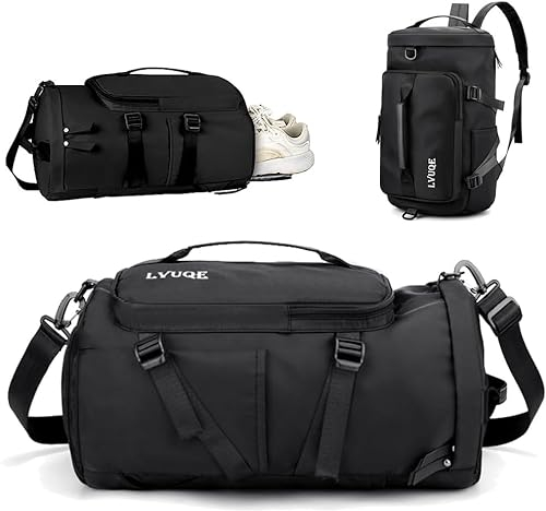 Sporttasche für Damen und Herren mit Schuhfach & Nassfach, Woukksy Reisetasche Wasserdicht Groß Weekender Tasche für Sport, Fitness & Reisen, Trainingstasche, Gym Bag-Schwarz