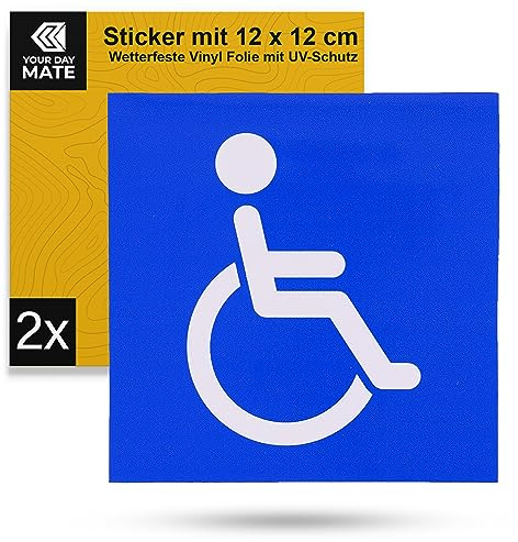 Adesivo per persone su sedia a rotelle, 2 pz, 12 x 12 cm, pellicola autoadesiva, adesivo esterno, cartello per disabili per auto, porta, muro, avviso di disabilità, adesivo per persona disabile