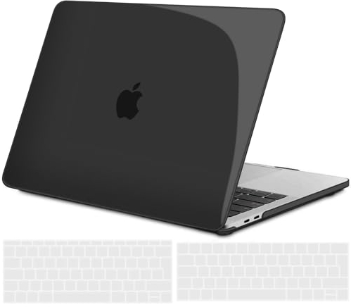 TECOOL Cover per MacBook Pro 13 Pollici 2016-2022 (M2 M1 A2338/A2289/A2251/A2159/A1989/A1706) con Touch Bar, Custodia Rigida Protettiva Sottile in Plastica e Copritastiera UE, Cristallo Nero