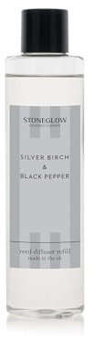 Stoneglow Modern Classics Collection - Silver Birch & Black Pepper 210ml Scented Reed Diffuser Refill (Grey)