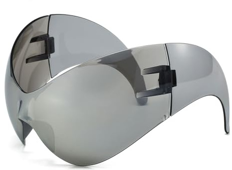 LJCZKA Rimless Oversized Wrap Around Sunglasses for Women Men, Futuristic Sunglasses y2k Fashion Eye Glasses Trendy Shades UV400
