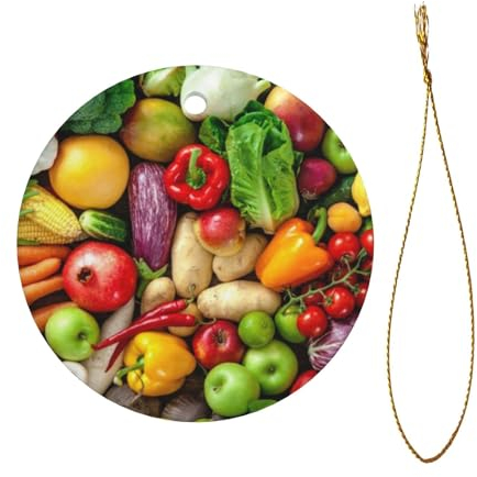 Frisches Obst und Gemüse gedruckter Anhänger, Weihnachtsbaum-Ornament-runde geformte keramische hängende für Feiertags-Dekor