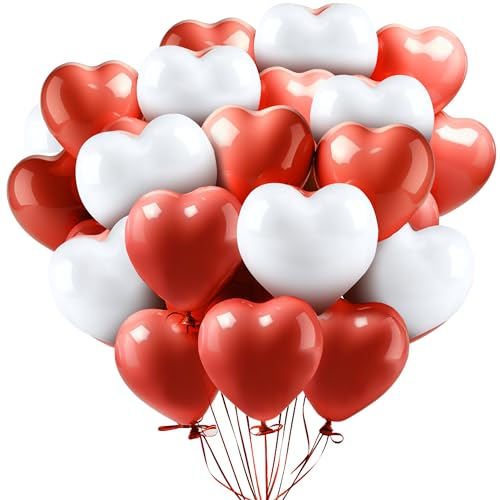 Ziamzra 90 Stück Herzluftballons Rot Weiß Hochzeit Luftballons Helium Ballons Hochzeit 10 Zoll Herz Naturlatex Ballons Matt Luftballons Herzballons für Hochzeit Verlobung Valentinstag Partydeko