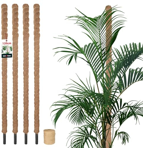 KOTARBAU® 4 x Tuteur Plante Interieur | Tuteur Coco | Tuteur Plante Grimpante, Tuteurs pour Plantes | Tuteur Monstera Deliciosa ⌀ 3,2 x 120 cm en fibres de coco quatre pieces + ficelle offerte