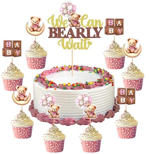 MILIAFLICK Babyparty Deko Mädchen Oh Baby Cake Topper Bär Tortendeko Babyparty Cupcake Deko Cake Topper Kuchen Dekoration Bär Gender Reveal Geburtstagstorte Kuchendekoration Baby Shower